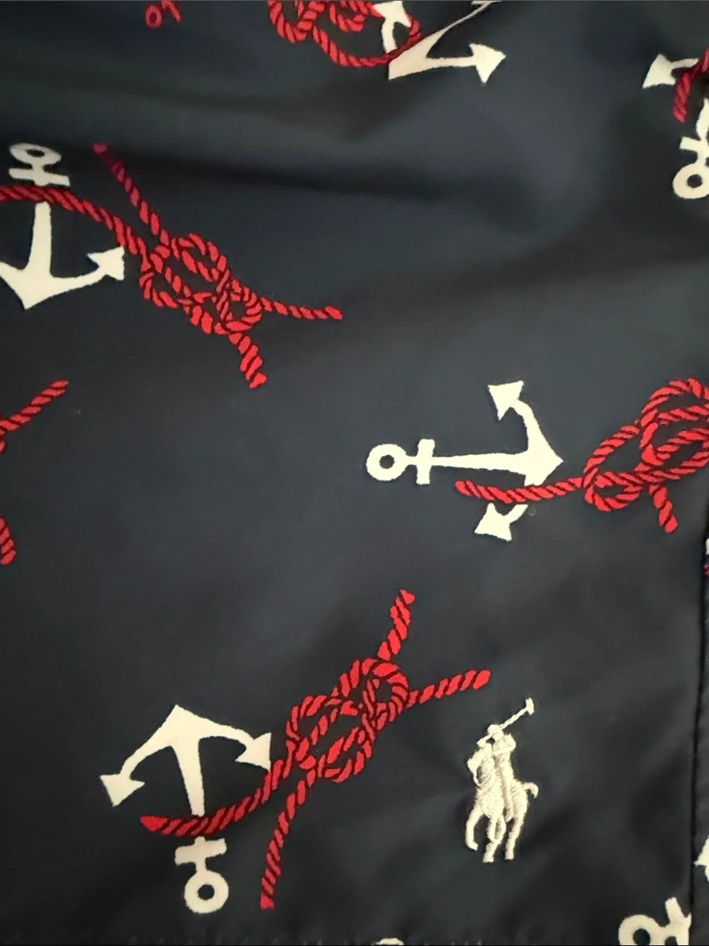 Polo by Ralph Lauren Navy Swim Trunks with Red & White Anchor Print